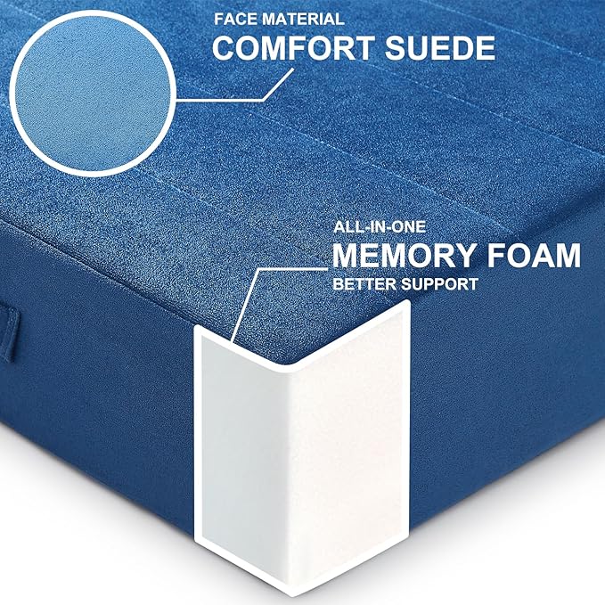 22 inches Floor Pillow for Adults - Large Meditation Cushion with Thick Foam & Soft Tufted Cover - Premium Outdoor Square Floor Cushion Seat - Yoga Pillows for Sitting On Floor - Navy Blue