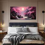 Landscape Wall Art for Living Room Bedroom Office Pink Wall Art Moon Lake Mountain Pictures Modern Artwork Framed Wall Decor Canvas Prints 29x59 In