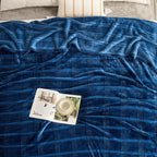 Oversized King Fleece Blanket 120x120 Inches, Seamless Soft Cozy 3D Jacquard Flannel Blanket 10'x10' Extra Large for Bed, Sofa, Couch, Travel & Camping, California King Throw, Blue
