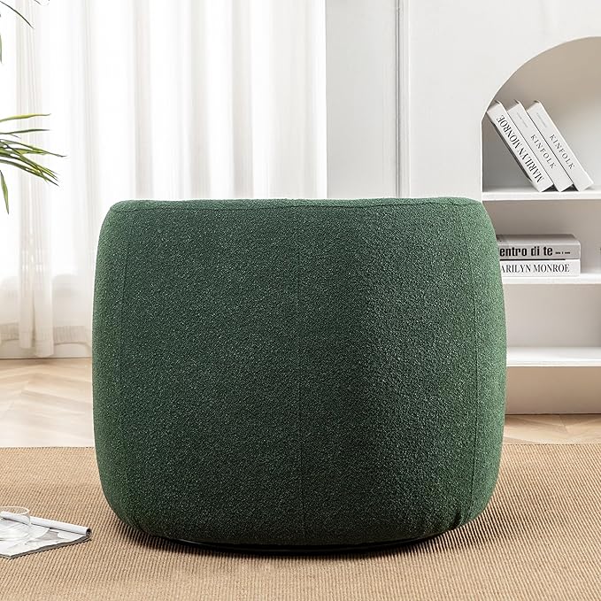 KINWELL 34" Wide Boucle Swivel Barrel Chair with 23" Ottoman Set, Fully Assembled Set of Sherpa Accent Chair and Footrest, Modern Comfy Armchair and Footstool for Living Room and Bedroom, Green