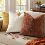 decorUhome Spring Rust Chenille Throw Pillow Covers 16x16 Set of 2 Textured Soft Cozy Slubby Couch Pillow Covers Modern Farmhouse Boho Decorative Pillow Cases for Bed Sofa Living Room