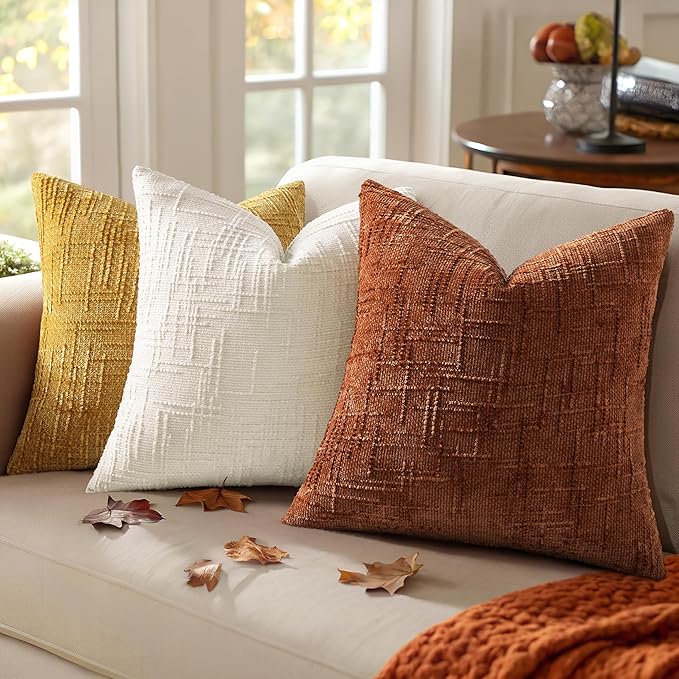 decorUhome Spring Rust Chenille Throw Pillow Covers 16x16 Set of 2 Textured Soft Cozy Slubby Couch Pillow Covers Modern Farmhouse Boho Decorative Pillow Cases for Bed Sofa Living Room