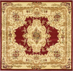 Rugs.com Chateau Collection Rug – 7' 10 Square Red Medium Rug Perfect for Living Rooms, Kitchens, Entryways