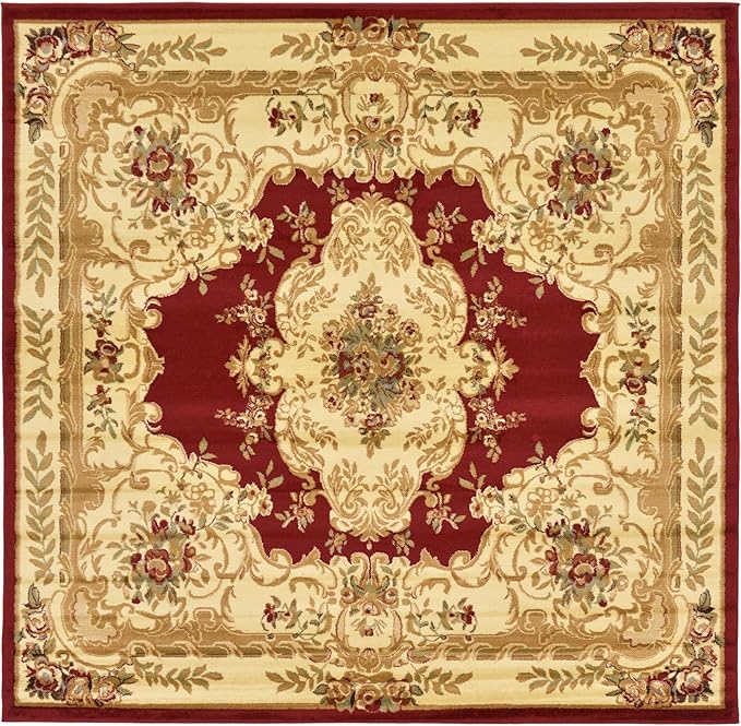 Rugs.com Chateau Collection Rug – 7' 10 Square Red Medium Rug Perfect for Living Rooms, Kitchens, Entryways