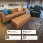 POLY & BARK Senja Storage Ottoman – 52" Large with Feather-Down Topper – Full-Grain Leather Upholstered Ottoman Box – Bench or Bedroom Storage – Vintage Italian Leather in Cognac Tan