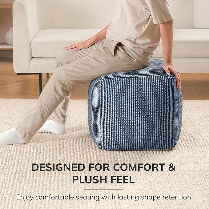 Anji Mountain 100% Handmade & Handcrafted Comfortable Home Décor Pouf Ottoman Footrest for Living Room, Bedroom, Nursery, Kidsroom, Patio Furniture - (20" x 20" x 20" - Sailor Blue)