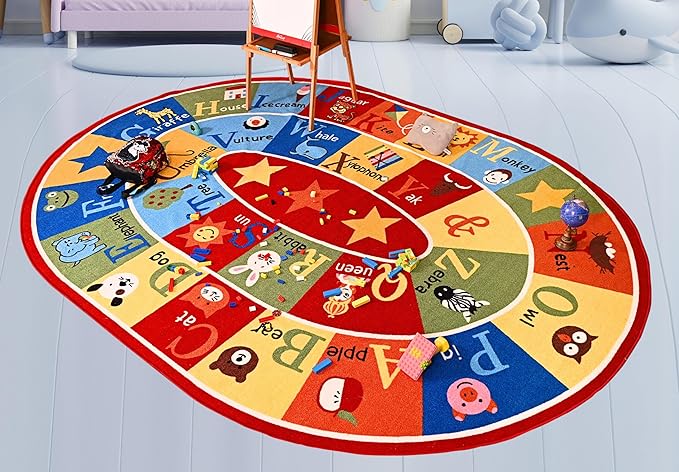 Furnish my Place 745 ABC with Animal ABC Area Rug for Kids | Educational Alphabet | Animals Children Rug | Contemporary Design | Multicolor (7'10"x11' Oval)