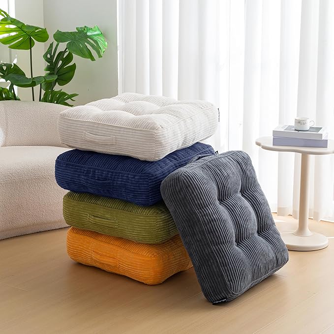 6" Washable Floor Pillow Cushion for Adults, Meditation Cushion Pillow, Large Square Floor Sitting, Removable Tufted Corduroy Cover, for Tatami Living Room or Yoga, 22x22 Inch, 2Pack, Machine Washable