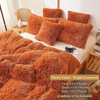 XeGe Fluffy Faux Fur Duvet Cover Set, Luxury Ultra Soft Plush Shaggy Terracotta Bedding Set 2 Pieces Velvet(1 Fuzzy Comforter Cover + 1 Furry Pillow Case), Zipper Closure (Twin, Burnt Orange)