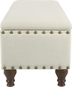 HomePop Large Storage Bench with Nailhead Trim - Cream