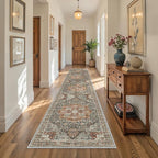Runner Rug 2x10, Ultra-Thin Kitchen Rugs Non Slip Washable Rugs for Entryway Rug, Kitchen Runner Low Pile Vintage Soft Carpets for Living Room, Bathroom Bedroom (Grey/Brown/Tan,2'x10')