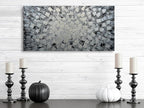 MyArton Textured Abstract Squares Canvas Wall Art Hand Painted Modern Black Silver Oil Painting Picture for Home Decoration Ready to Hang Horizontal or Vertical 40x20inch