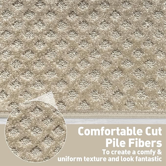 PURE ERA Carpet Stair Treads Tape Free Non Slip Indoor Stair Carpet Stair Protectors Pet-Friendly Non-Slip Skid Resistant Washable Reusable 8" x 30"(14 Pieces,Cream Gray Mini-Diamond Trellis)