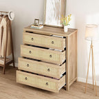 IDEALHOUSE Rattan Dresser for Bedroom, Chest of Dressers 37" Tall Dresser for Closet with 4 Rattan Drawers Chest with Clothes Storage Cabinet, Drawer Organizer for Bedroom, Living Room, Hallway