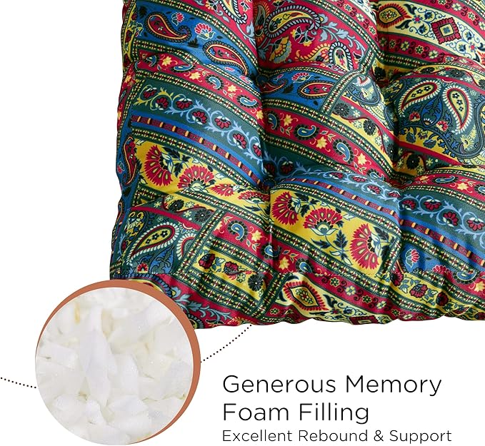 Codi Floor Pillow for Kids, Square Large Pillows Seating for Adults, Bohemian Big Cushions for Yoga Room Tatami Sitting, Memory Foam Added, 22x22 Inch, Multi Blaidiere, Set of 2