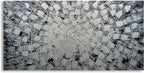 MyArton Textured Abstract Squares Canvas Wall Art Hand Painted Modern Black Silver Oil Painting Picture for Home Decoration Ready to Hang Horizontal or Vertical 40x20inch