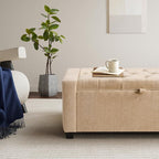 GRAINELL Storage Ottoman Bench, Upholstered Tufted Bedroom Bench with Storage, End of Bed Storage Bench for Living Room & Entryway, 350 lb Capacity, Linen flaxen
