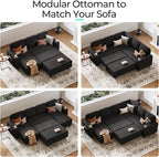 LINSY HOME Sectional Sleeper Sofa Storage Ottoman Bench, Convertible Coffee Table Plush Corduroy Couch Ottoman Footstool for Living Room, Bedroom Entryway and Family Room, Black