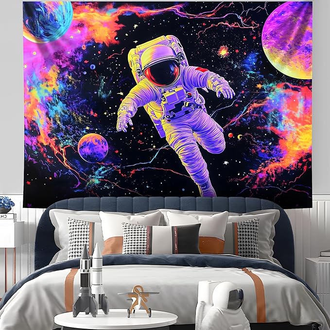 NYZE Astronaut Space Tapestry for Bedroom, Glow in the Dark Room Decor Wall Tapestries, Cool Galaxy Planet Wall Hanging, Wall Hanging for Men Guys Gamer Room Dorm Living Room 59X51in