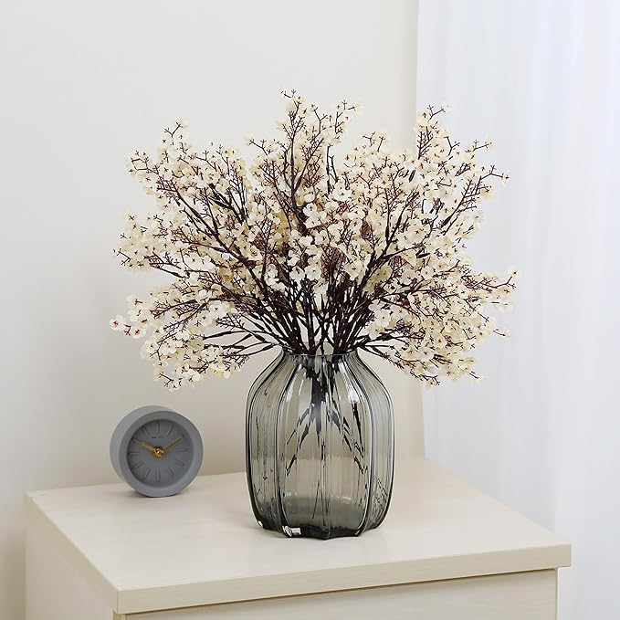 JAKY-Global Babys Breath Fabric Cloth Artificial Flowers 6 Bundle European Fake Silk Plants Decor Wedding Party Decoration Bouquets Real Touch DIY Home Garden (Champagne)