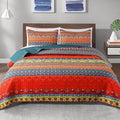 Exclusivo Mezcla Reversible Boho Quilts Twin Size, Blue Bedspreads Lightweight Coverlet All Season Bohemian Quilt Bedding Set with Printed Floral Pattern (1 Quilt, 1 Pillow Sham)