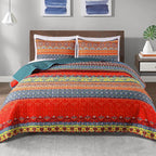 Exclusivo Mezcla Reversible Boho Quilts Twin Size, Blue Bedspreads Lightweight Coverlet All Season Bohemian Quilt Bedding Set with Printed Floral Pattern (1 Quilt, 1 Pillow Sham)