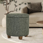 Homepop Home Decor | Upholstered Round Storage Ottoman with Nailheads| Ottoman with Storage for Living Room & Bedroom, Green Clover Fabric