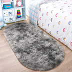 Noahas Oval Fluffy Grey Rainbow Rug 2.6X5.3 Small Kids Rugs for Bedroom Girls And Boys Aesthetic,Bedside Bedroom Rug,Ultra Soft Runner Carpet Modern Shaggy Nursery Area Rugs Home Deco