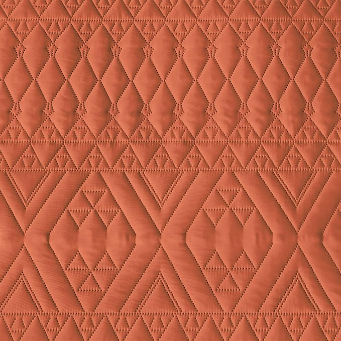 akkialla Twin Size Quilt Bedding Set,Burnt Orange Lightweight Microfiber Soft Bedspreads,Modern Style Geoetric Pattern Coverlet Set for All Seasons,2 Piece(1 Quilt,1Pillow Sham)