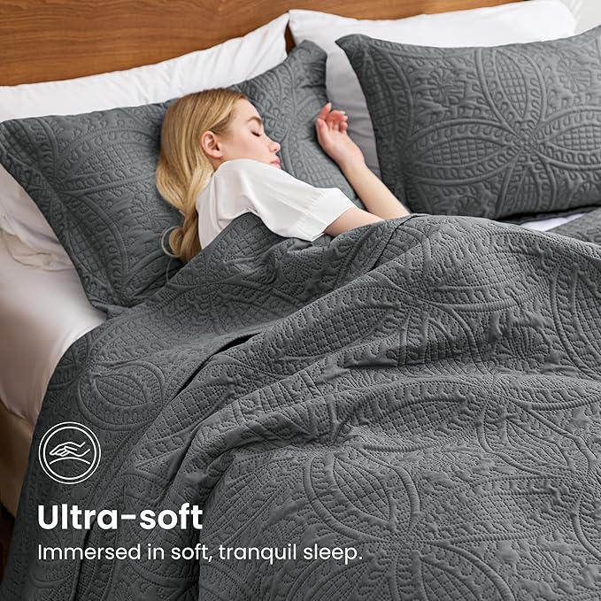 Love's cabin Twin Quilt Set Dark Grey Bedspreads Bedding Set - Soft Bed Lightweight Bedspread Comforter - Modern Style Coin Pattern Coverlet for All Season - 2 Pieces (1 Quilt, 1 Pillow Sham)