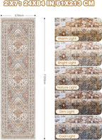 2x7 Runner Rug, Thin Entryway Non Slip Washable Rugs for Entryway, Runners for Hallways, Low Pile Vintage Soft Rugs for Living Room, Kitchen Bedroom Rug(Orange,2'x7')
