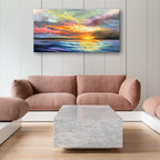 Art Hand-Painted Sea Sunset Landscape Modern Abstract Oil Painting on Canvas Art Hall Bedroom Office Wall Decoration 24x48 Inches