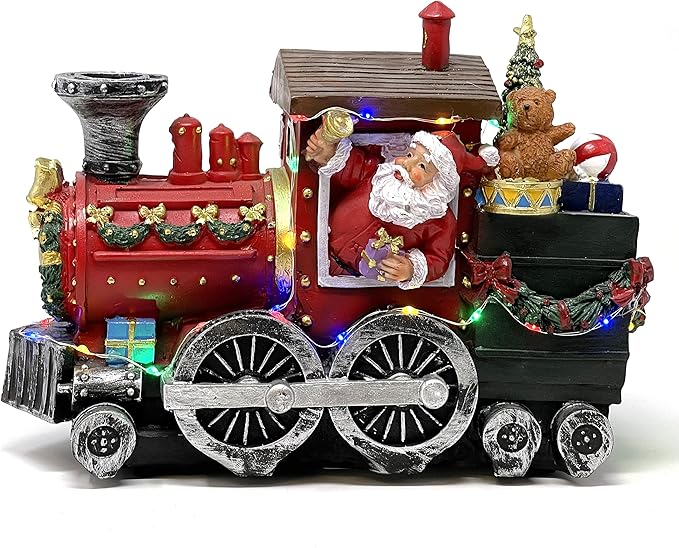 allgala Crafted Polyresin Christmas House Collectable Figurine with USB and Battery Dual Power Source-Santa's Express Train-XH93429