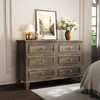 GarveeHome Farmhouse Grey Dresser for Bedroom with 6 Drawer, Double Dresser TV Stand with Vintage Handle, Wide Wood Dressers & Chests of Drawers, 6 Drawer Dressers for Bedroom, Living Room, Hallway