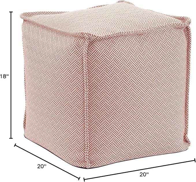 Howard Elliott Square Pouf Ottoman Foot Rest With Cover, Round Stuffed Filled Foot Stool, Fluffy Compact & Comfortable Soft Seating for Living Room & Bedroom, 20 x 20 x 18 Inch, Rhubarb