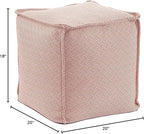 Howard Elliott Square Pouf Ottoman Foot Rest With Cover, Round Stuffed Filled Foot Stool, Fluffy Compact & Comfortable Soft Seating for Living Room & Bedroom, 20 x 20 x 18 Inch, Rhubarb