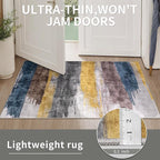 Ciicool 5ft Round Washable Rug, Modern Abstract Circle Rugs, Non-Slip Thin Lightweight Rug Yellow Blue Circular Print Distressed Carpet for Bedroom Living Room Under Dining Table Home Office Decor