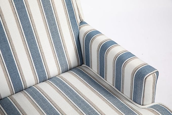 KEIKI Vintage Striped Accent Chair with Nailhead Trim, Upholstered Lounge Armchair for Living Room, High Back Reading Chair Bedroom