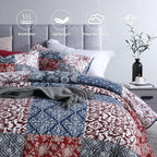 Secgo Queen Comforter Set for Bed - 100% Cotton Quilts Queen Size, Burgundy Bedspreads (90 * 98 Inch) with 2 Pillow Shams, Patchwork Reversible Lightweight Bedding