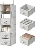 6-Shelf Hanging Closet Organizer with 3 Drawers, 6-Shelf Inseparable Closet Organizers and Storage for Wardrobe Organization, Hanging Dresser for Nursury & Dorm Clothes Organizer, Silver Gray