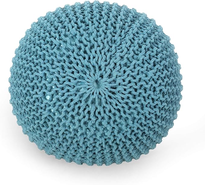Nahunta Knitted Round Pouf - Cotton - Aqua