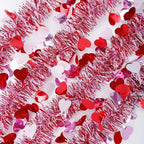 Valentines Garland Decor,50Ft Glitter Tinsel Heart Garland Decorations for Tree Mantle Bedroom Office Classroom Party Indoor Outdoor Holiday Home Pink Red White