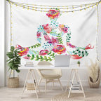 Ambesonne Yoga Tapestry, Silhouette in Lotus Pose with Blooming Watercolor Flowers Green Leaves Body and Mind, Fabric Wall Hanging Decor for Bedroom Living Room Dorm, 28" X 23", Blue Pink