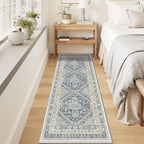 Kitchen Runner Rug Non Slip Washable 2.5x8, Soft Low Pile Entryway Rug Runners for Hallways,Carpet Runner for Living Room,Kitchen, Laundry, Bathroom(Blue/Beige,2.5'x8')