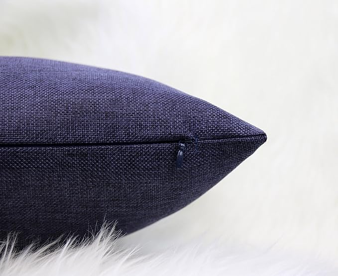 Aiking Home Woven Fine Faux Linen Throw Pillow Cover, Size 18"x18", Navy