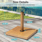 Patio Umbrella Base, 43lbs Outdoor Heavy Duty Square Concrete Stand, Fits 6-12ft Fringe Market Umbrella, Teak Brown