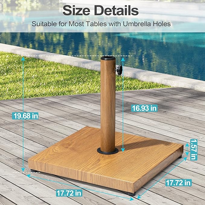 Patio Umbrella Base, 43lbs Outdoor Heavy Duty Square Concrete Stand, Fits 6-12ft Fringe Market Umbrella, Teak Brown