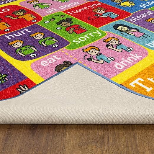 KC Cubs 3x5 ABC Alphabet ASL Sign Language Rug – Educational Non-Slip Carpet Play Mat for Kids, Toddlers, Nursery, Classroom, Playroom, Baby, Daycare