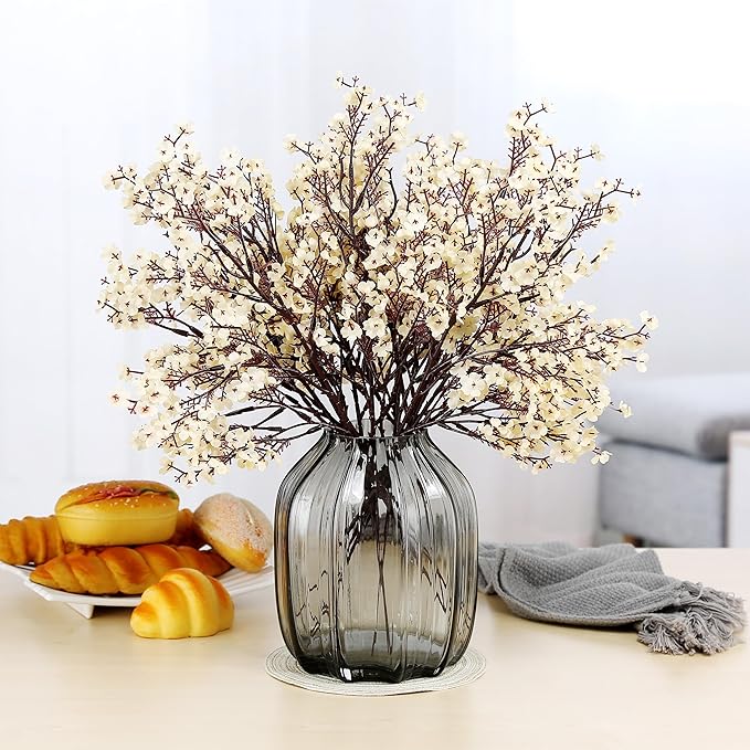 JAKY-Global Babys Breath Fabric Cloth Artificial Flowers 6 Bundle European Fake Silk Plants Decor Wedding Party Decoration Bouquets Real Touch DIY Home Garden (Champagne)
