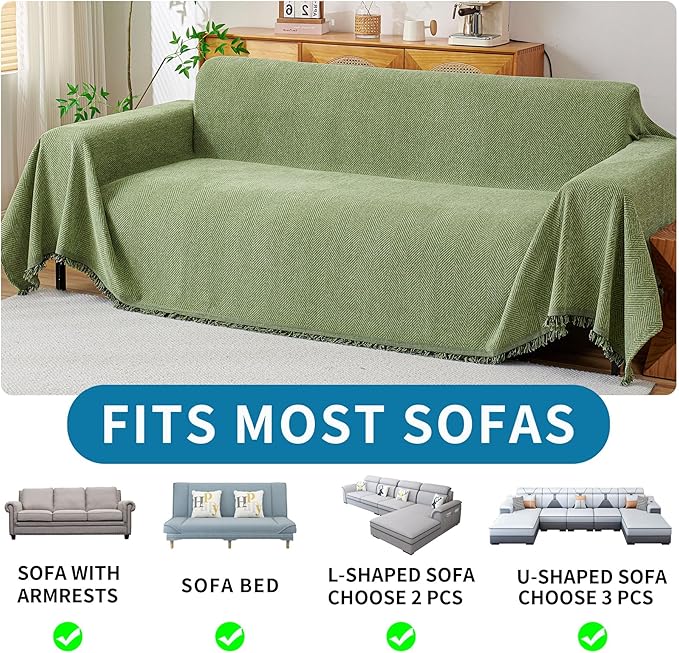 HAOMAIJIA Chenille Couch Cover Sofa Covers for 1 Cushion Couch Washable sectional Couch Covers for Dogs pet Furniture Protector Couch Cover Blanket for Living Room (sage Green, 71"x91")